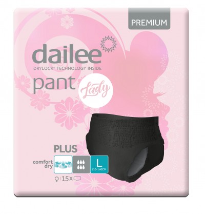 Dailee Pant Premium Lady Black Plus L, kalhotky natahovací pro ženy 15 ks